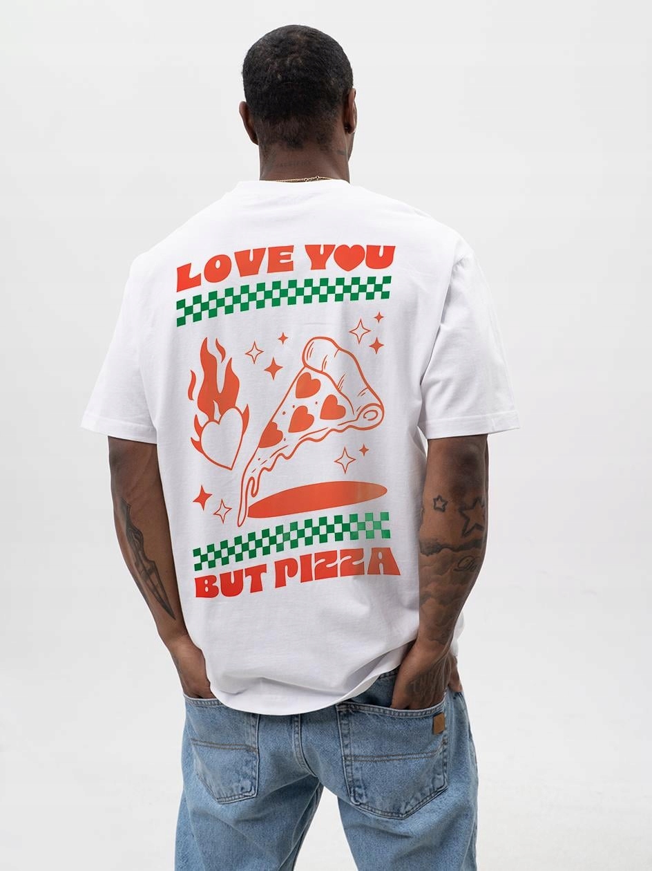 Tričko Tričko Krátký rukáv Oversize Pánské Bílé MyStars Pizza Lover L