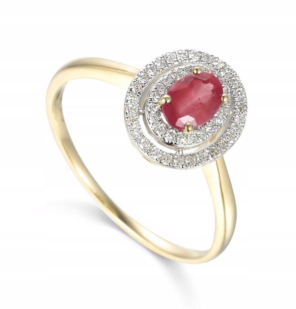 

Złoty Pierścionek 585 Rubin I Diamenty Na Prezent