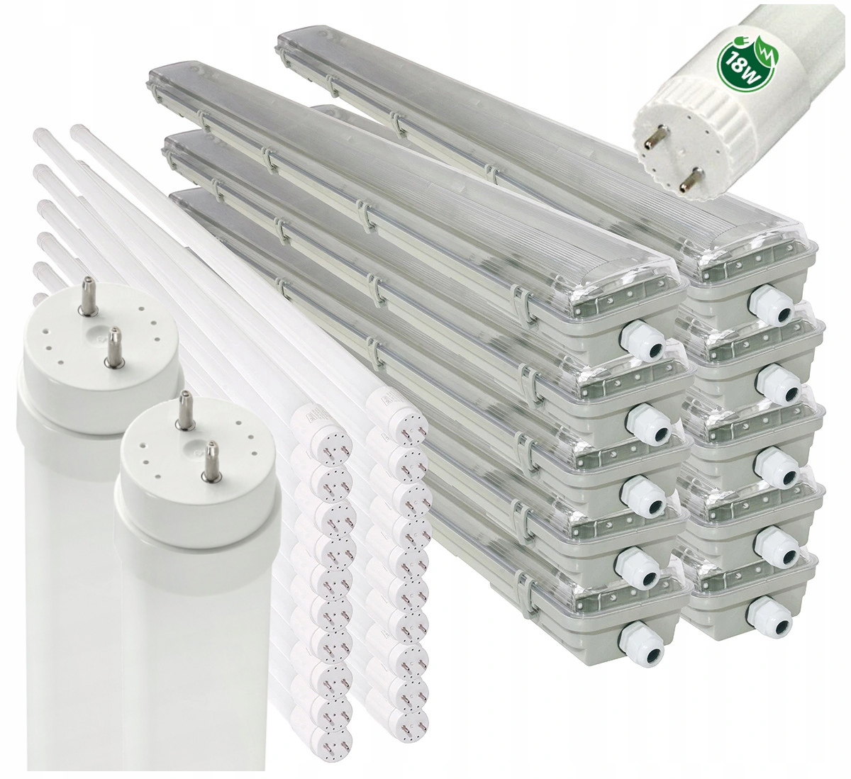 10x Hermetické Led svietidlo 120 cm Lampa 2x Žiarivky Tuby 6000K na garáž