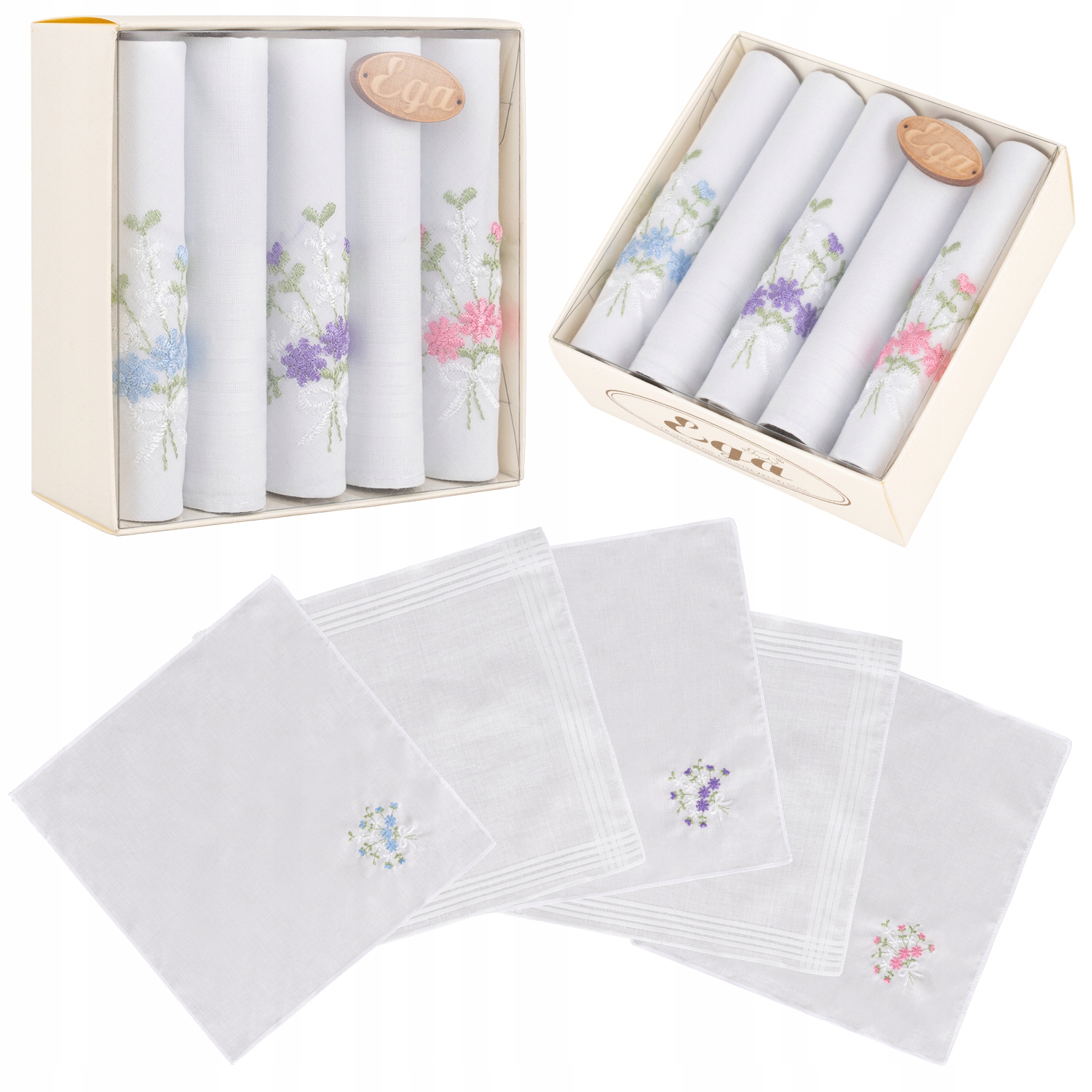 5x CHUSTECZKI DO NOSA DAMSKIE DZIEWCZĘCE HAFT KWIATY BAWEŁNIANE ELEGANCKIE