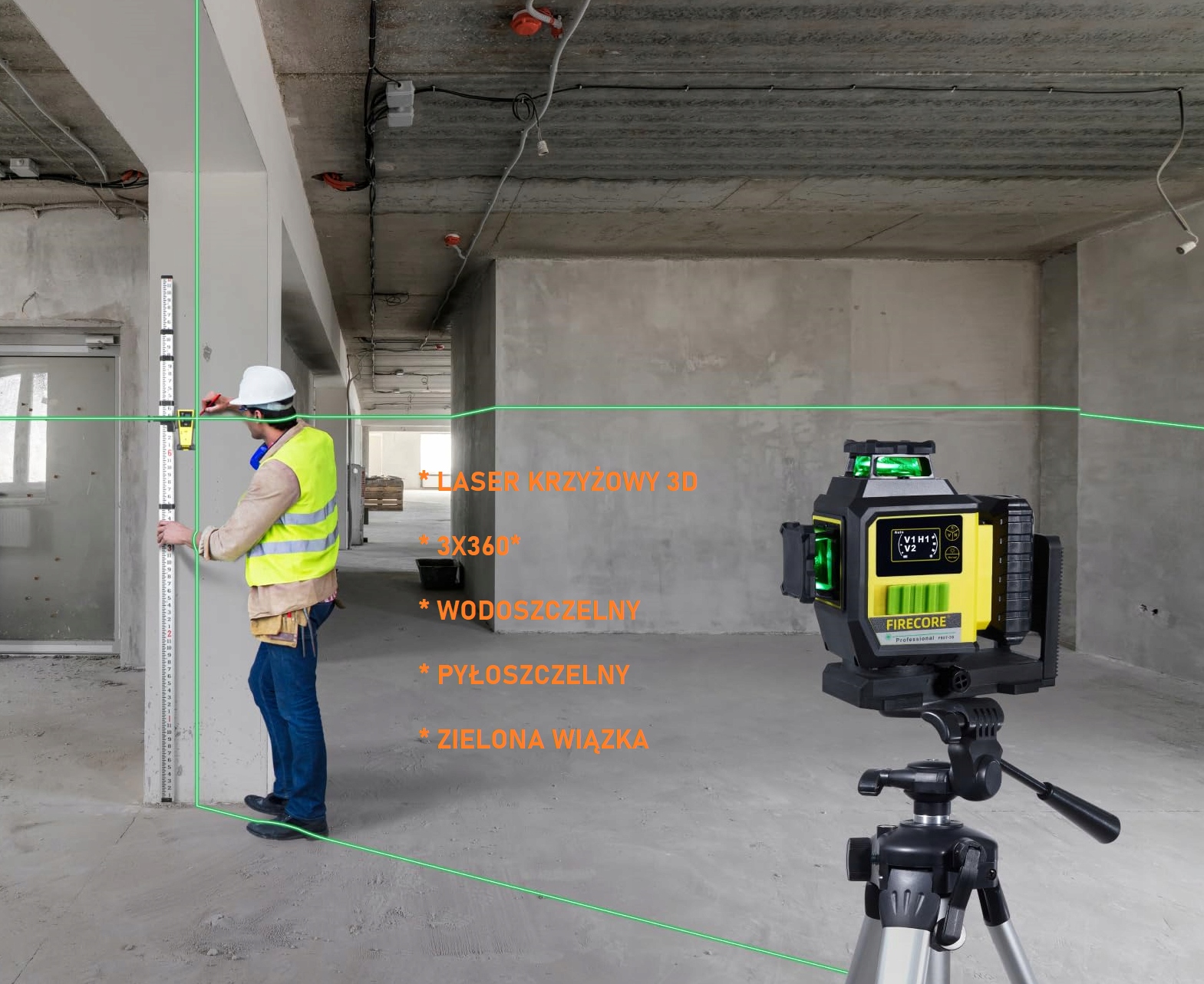 Laser krzyżowy Firecore F95T-3G NOWOŚĆ LCD Długość 14 cm