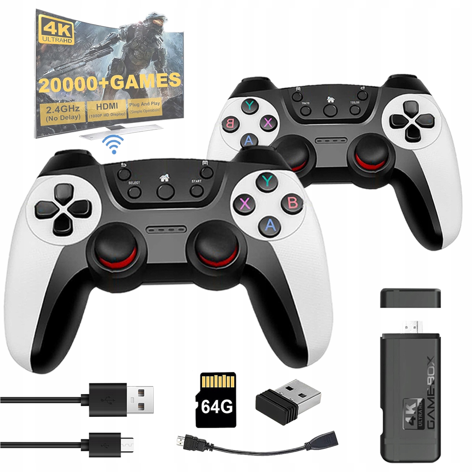 Konsola Retro Bezprzewodowa Gra Telewizyjna 4K Z 2 Kontroler Gier K9