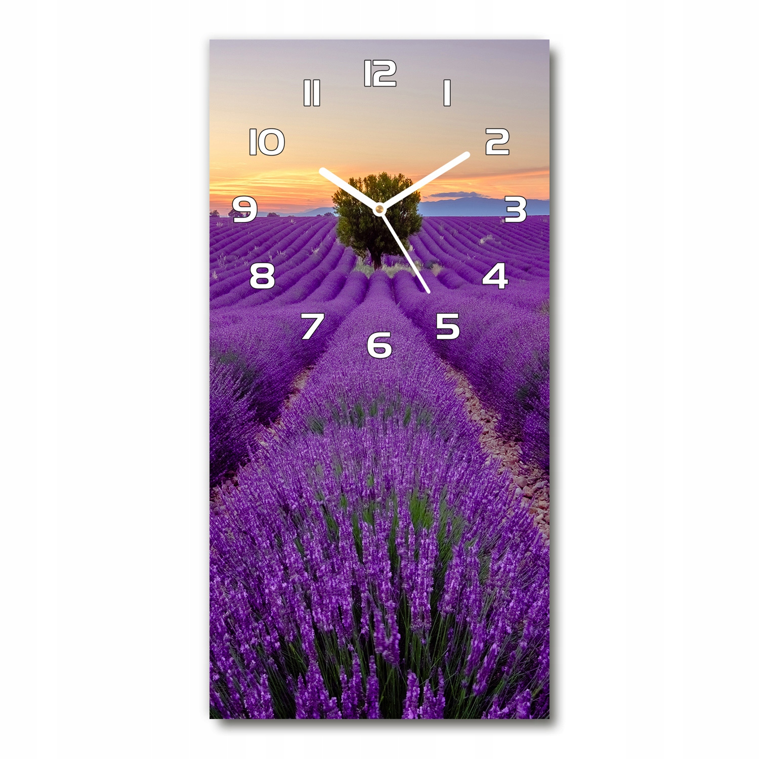 

Pionowy cichy zegar ścienny Pole lawendy 30x60 cm