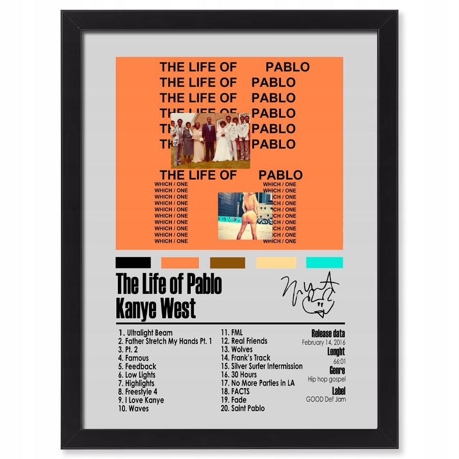Kanye West obraz w ramce album muzyczny The Life of Pablo 70x50 cm