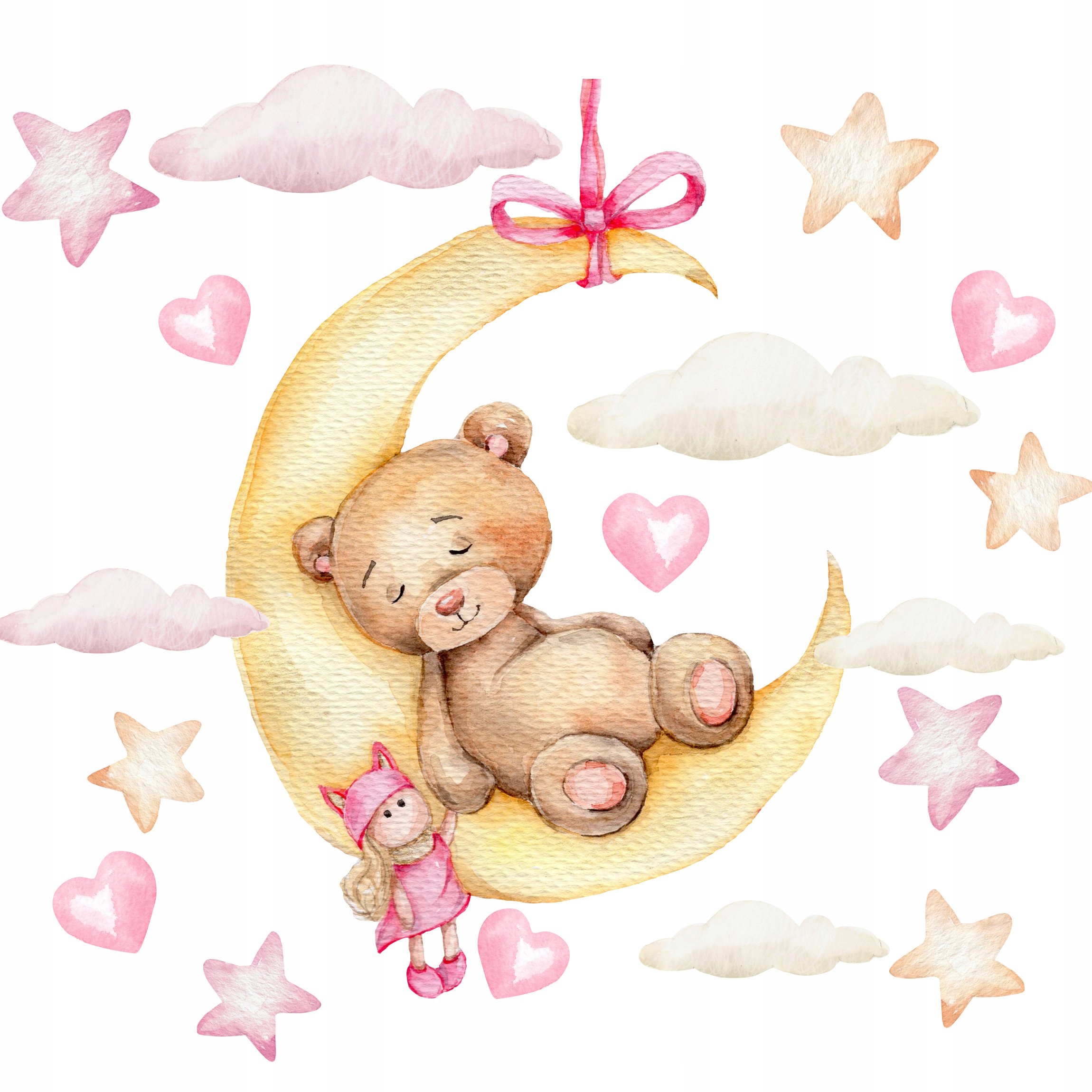 

Naklejka ścienna pastel Miś Księżyc Róż 100x100