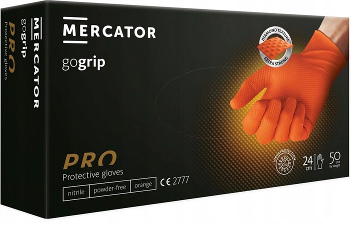 

Rękawice nitrylowe pomarańczowe mocne Grip L 50szt