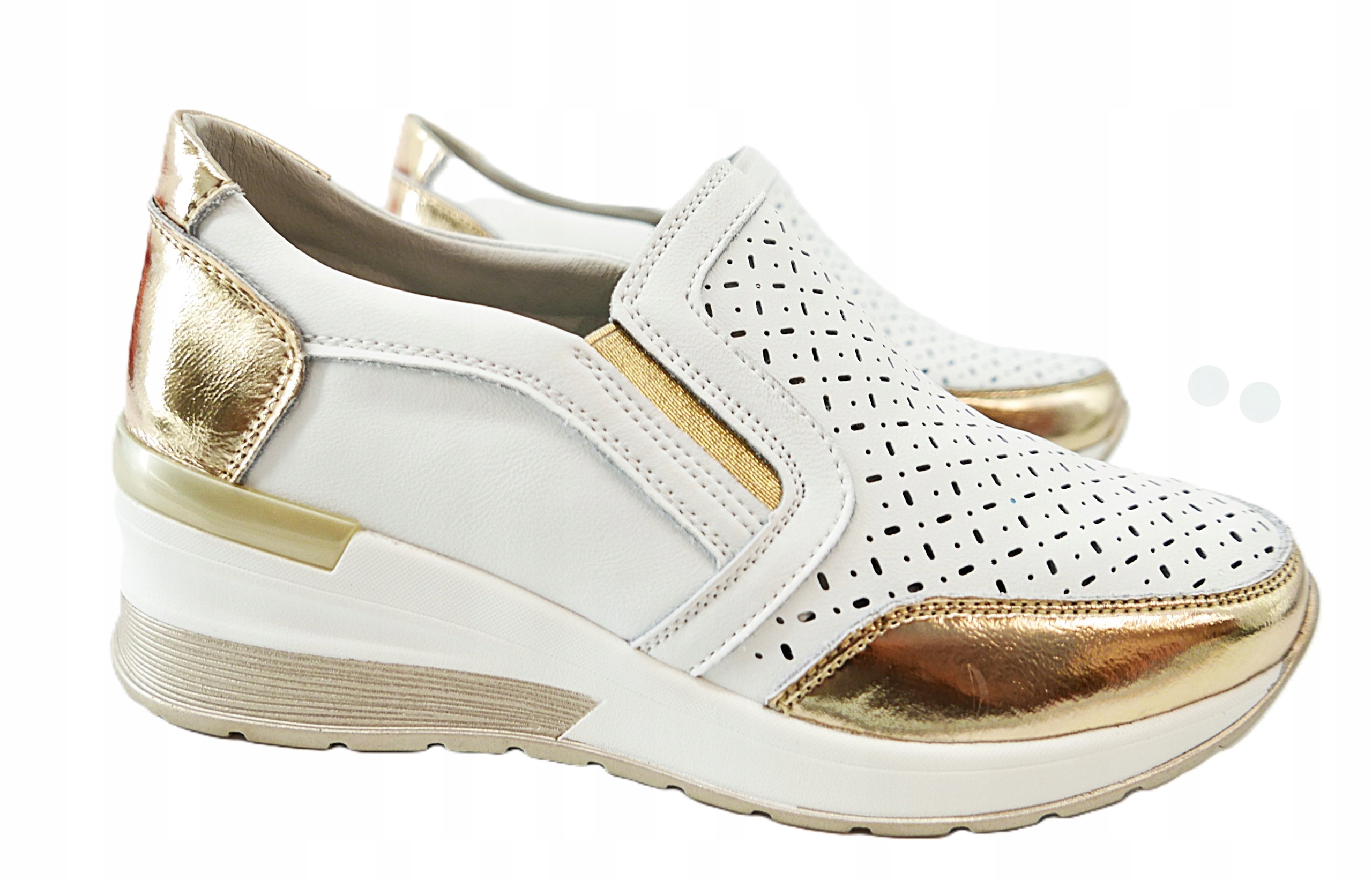 Goodin Kožené Ažurové Tenisky Bílo Zlaté R40