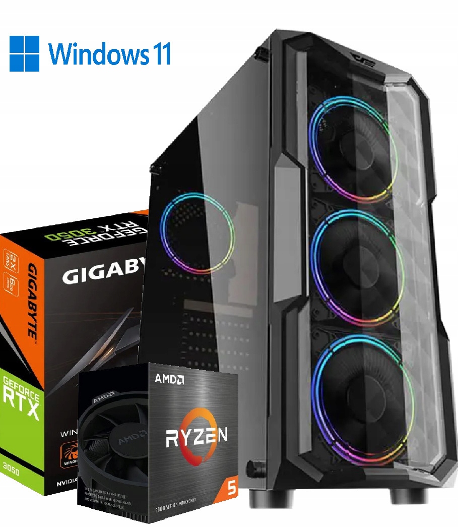Počítač Ryzen 5 5500, Rtx 3050 6GB, 32GB DDR4, 960GB M.2 WIN11