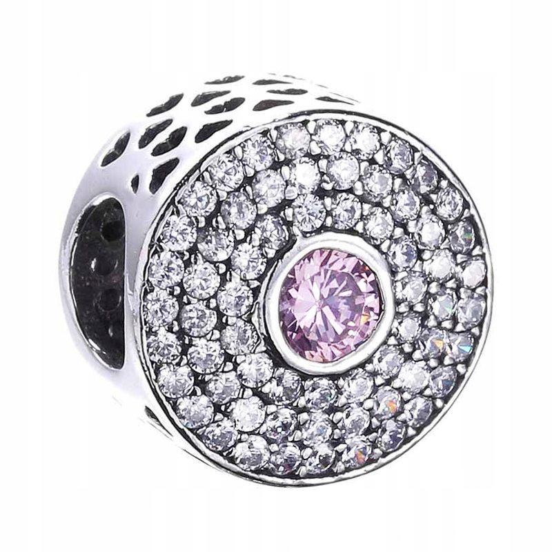 Charms Stříbrný Růžový Zirkon Korálek se Zirkony Kulatý Stříbro 925