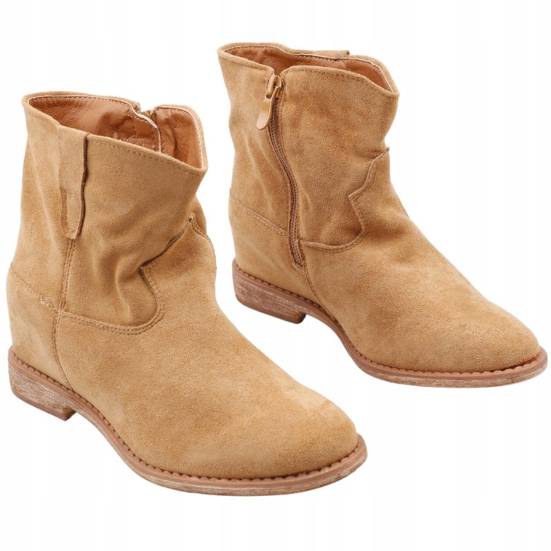 BOTKI DAMSKIE OCIEPLANE NA OBCASIE BUTY ZIMOWE JESIEŃ NA ZAMEK CAMELOWE Rozmiar 41