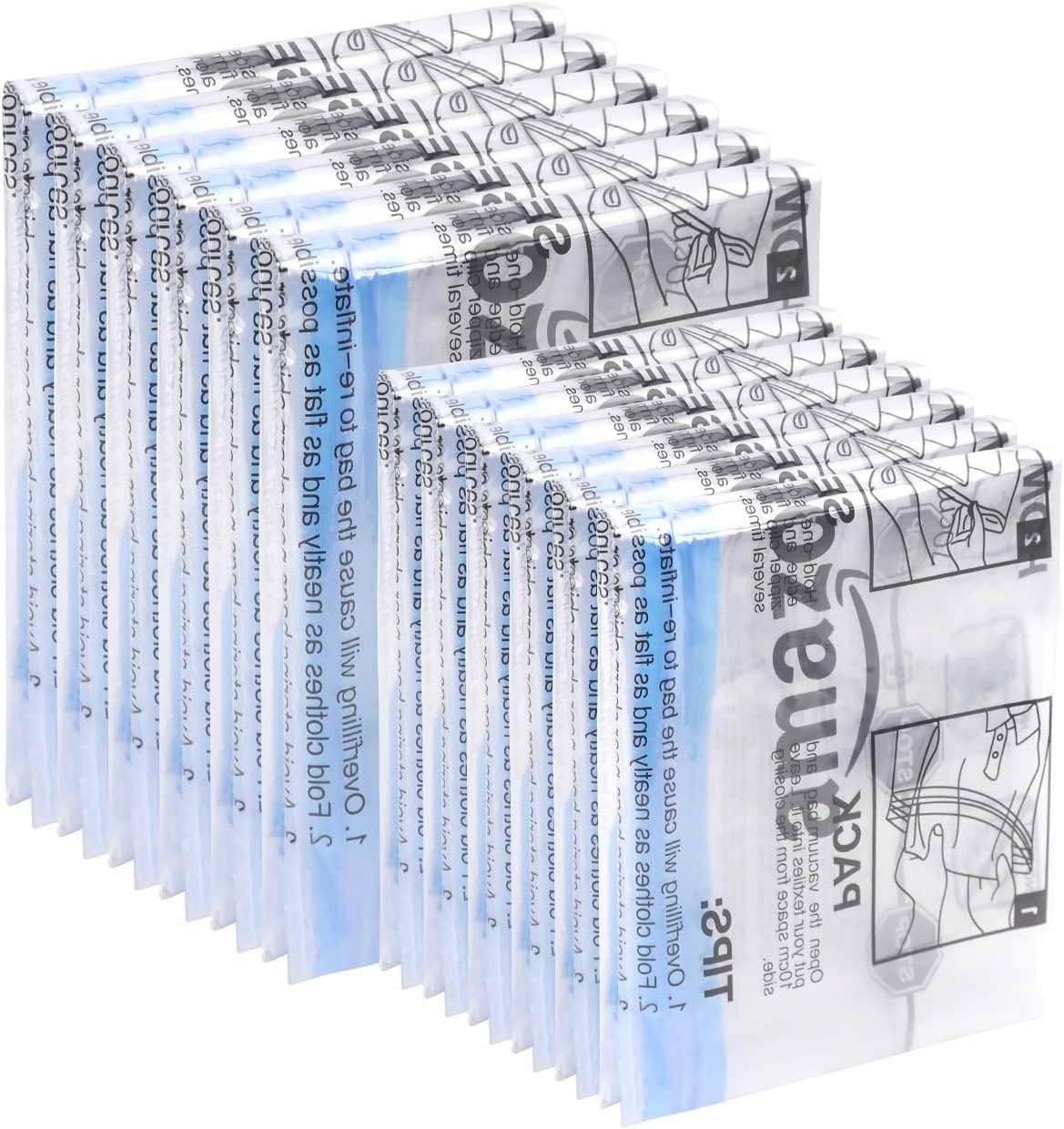 Amazon Basics 12 rolovacích sáčků na ukládání oblečení, průhledné