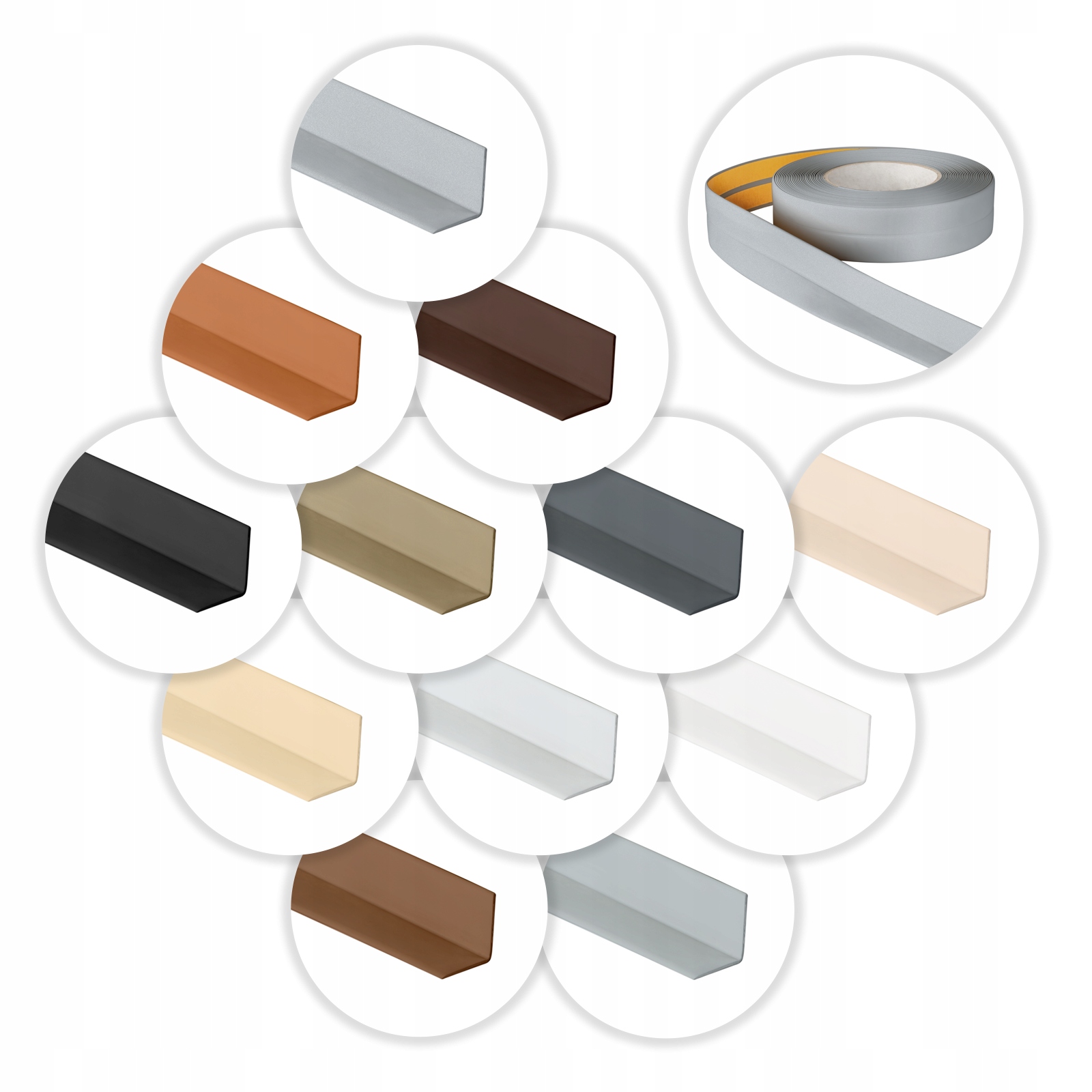 LISTWA WYKOŃCZENIOWA PCV 18x18mm 3m JASNOSZARA elastyczna SAMOPRZYLEPNA Materiał PCV