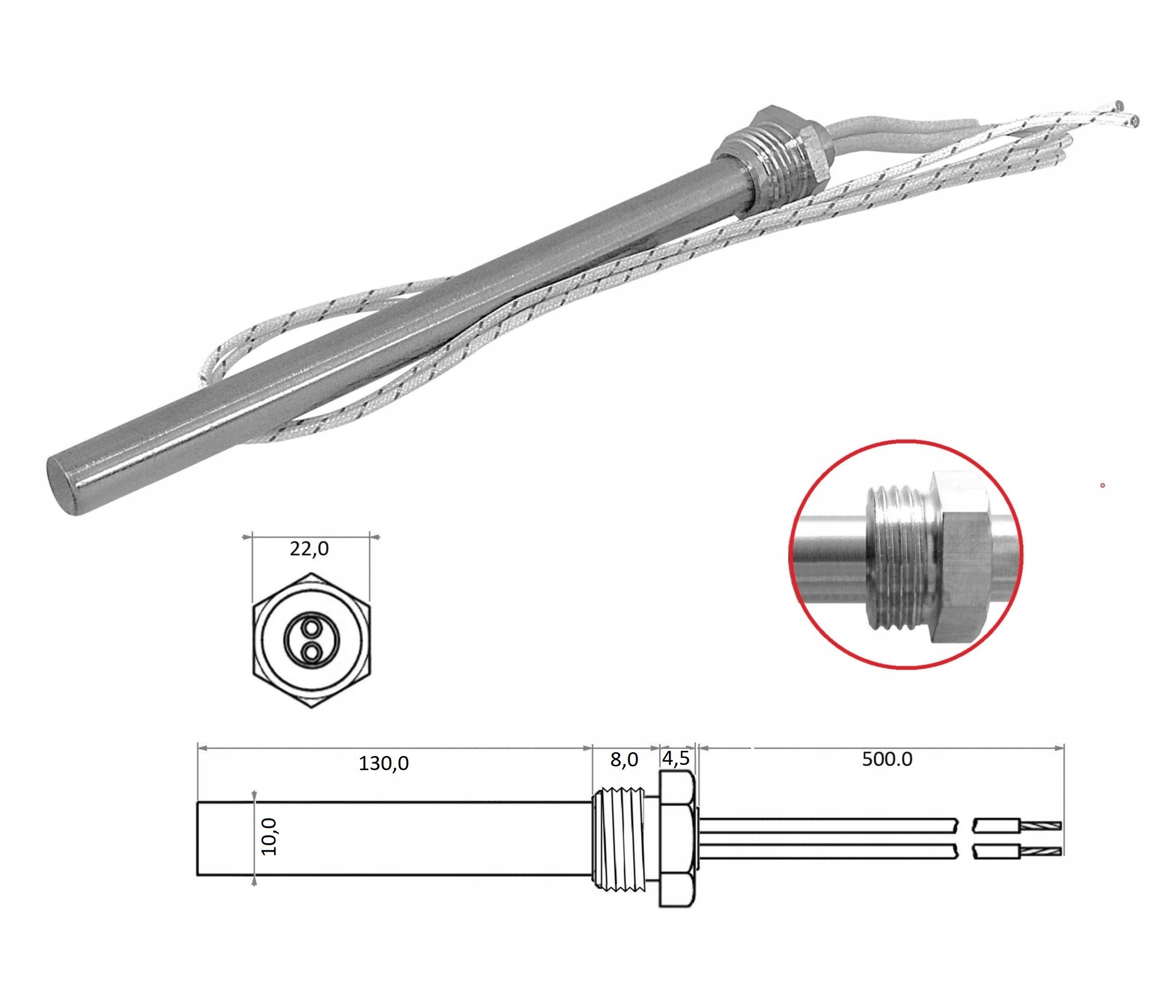 Zapalovač pelet 300 W ocelový závit M16/1,5