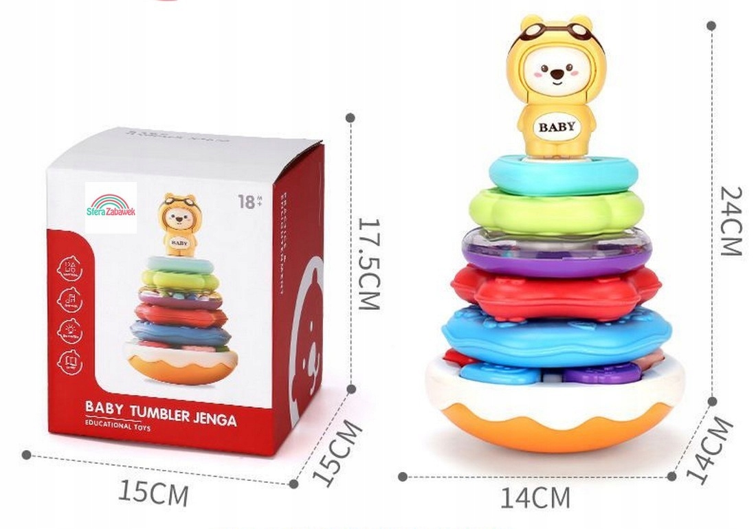 PIRAMIDKA WIEŻA INTERAKTYWNA GRZECHOTKA KSZTAŁTÓW KOLORÓW SORTER PIRAMIDA Wiek dziecka 3 lata +