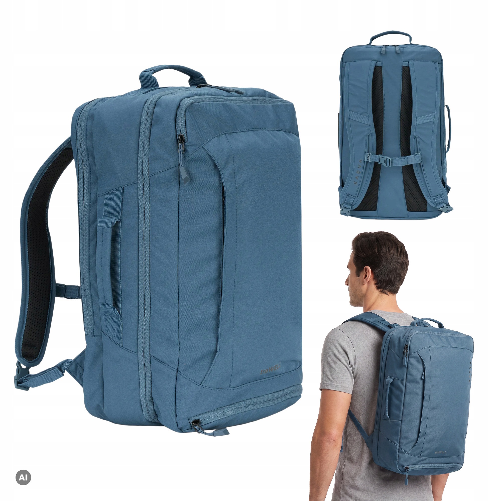 Batoh Kadva traWELL 28 l, modrý, 50×30×20, kapsa na notebook