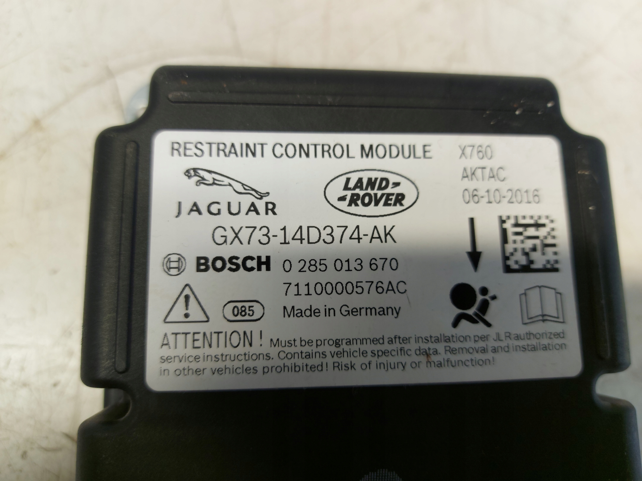 Jaguar XE module control unit airbag GX73-14D374-AK