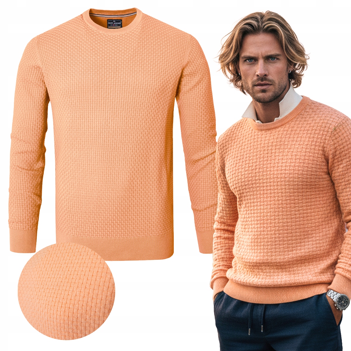 Elegantní pánský klasický bavlněný Meruňkový Svetr 3XL Pako Jeans