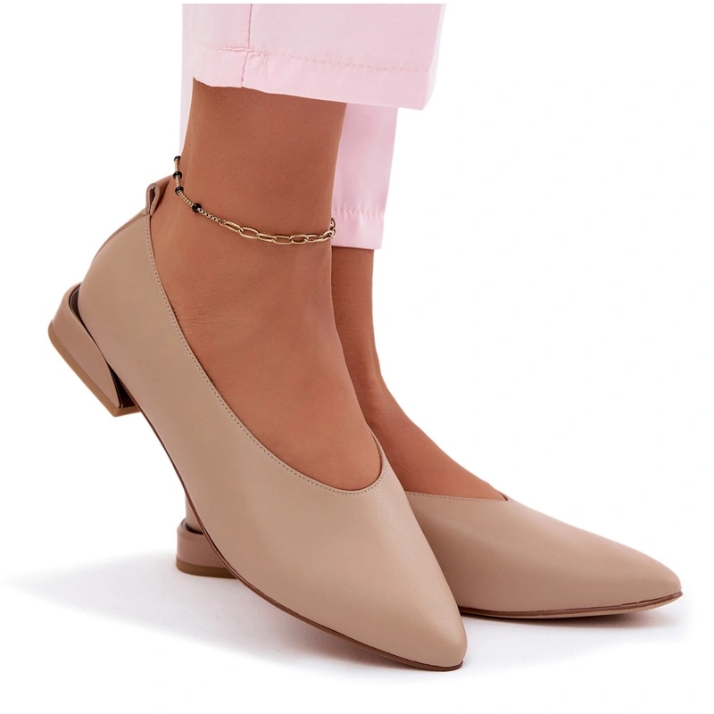 Dámské Baleríny Z Přírodní Kůže S Plochým Podpatkem Elegantní Béžové 36