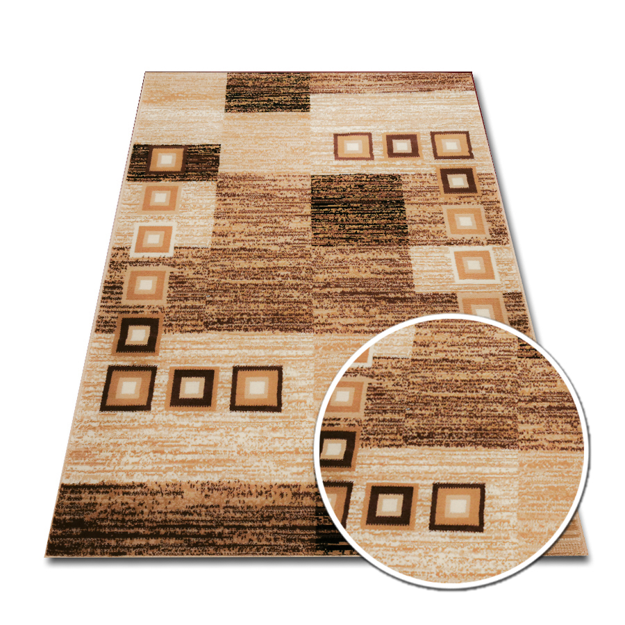 Dywan Alfa 150X210 CM Kostka Jasna Trwały Geometryczny Wzór Brązowy Odcień