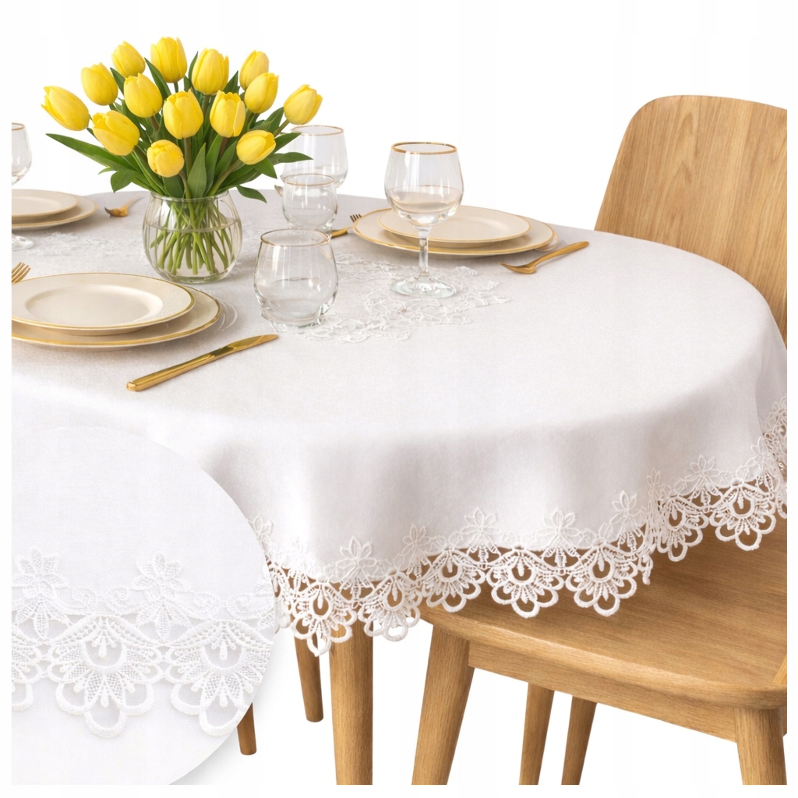 Oválný Bílý Vánoční ubrus Elegantní guipure 160x350 na velikonoční stůl