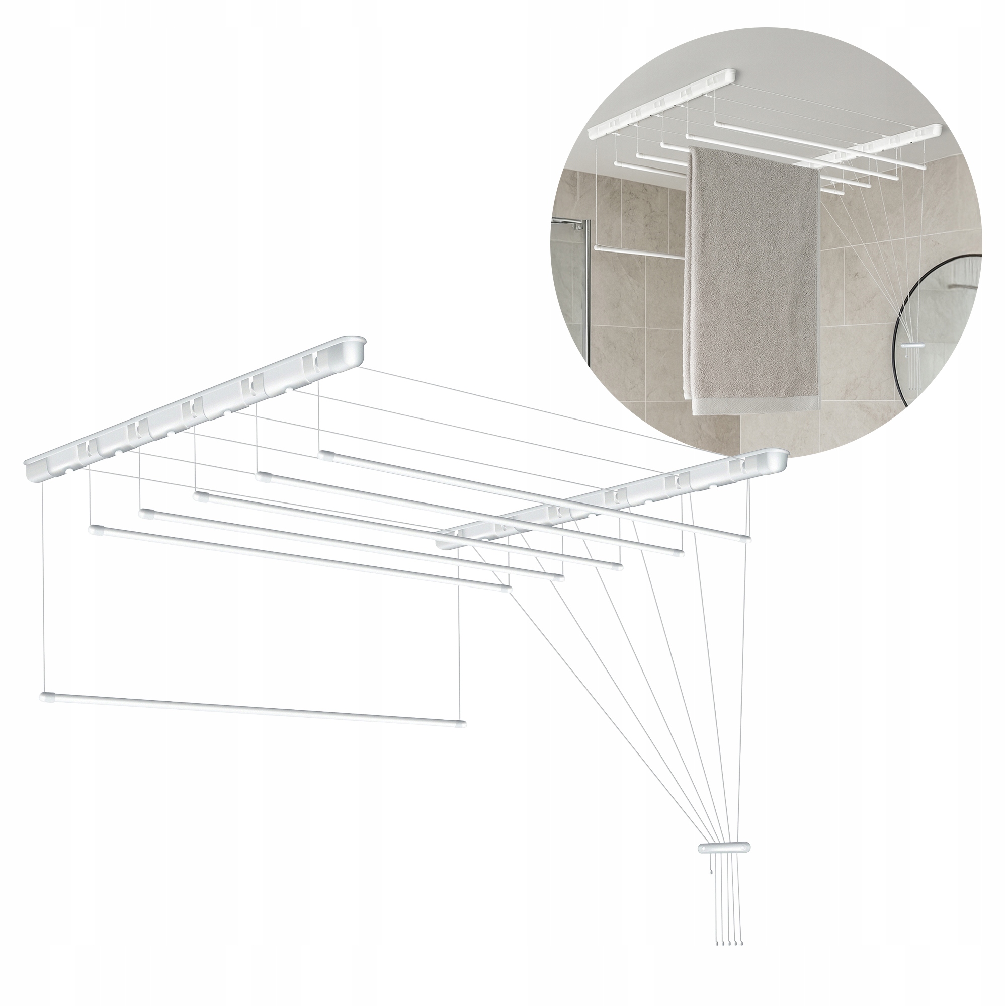 Levně sušák na prádlo stropní 6 tyčí Koupelnový balkon 140 Cm