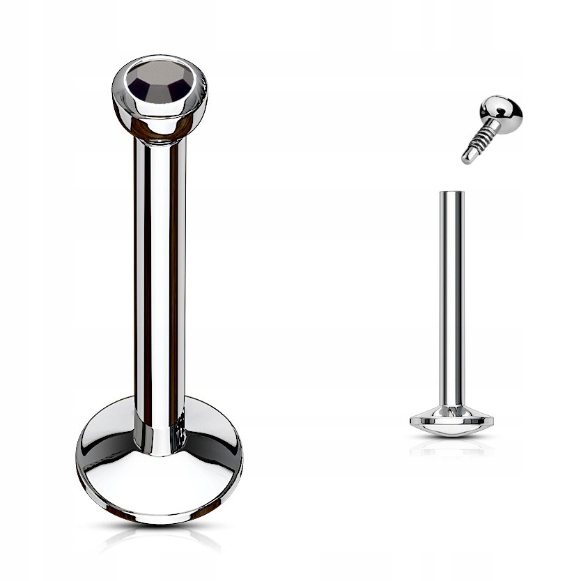 Labret z kryształkiem - Gwint wewnętrzny 1,2/6/2 czarny