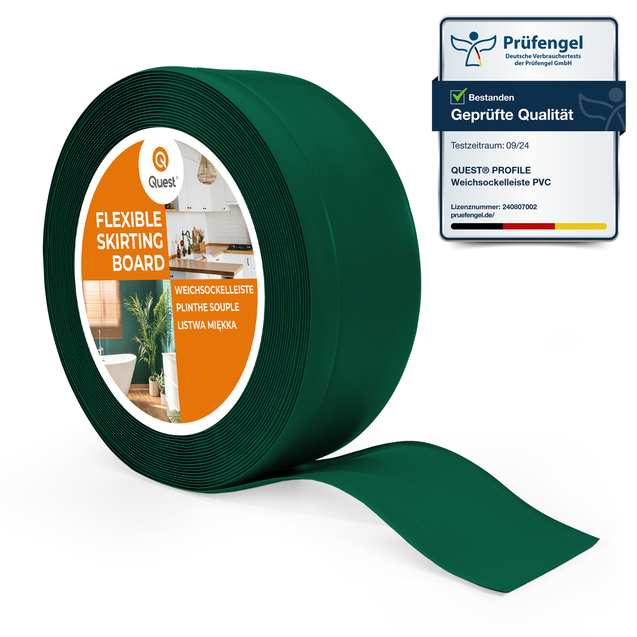 Podlahová lišta z Pvc – soklová pružná – soklová, 70/20 zelená, 5