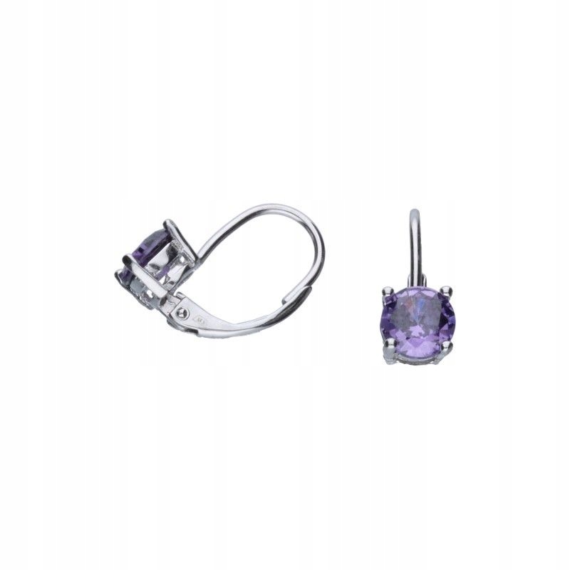Stříbrné náušnice 925 rhodiované s ametystovým zirkonem 6 mm jako dárek 1.84 g