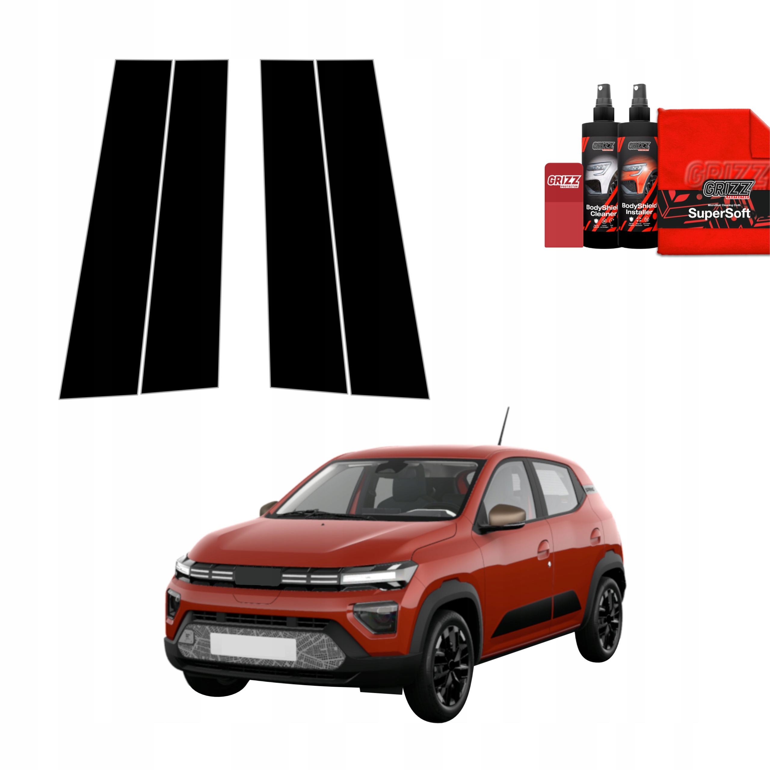 4v1 Černá fólie na sloupky pro Dacia Spring (2024-2025)