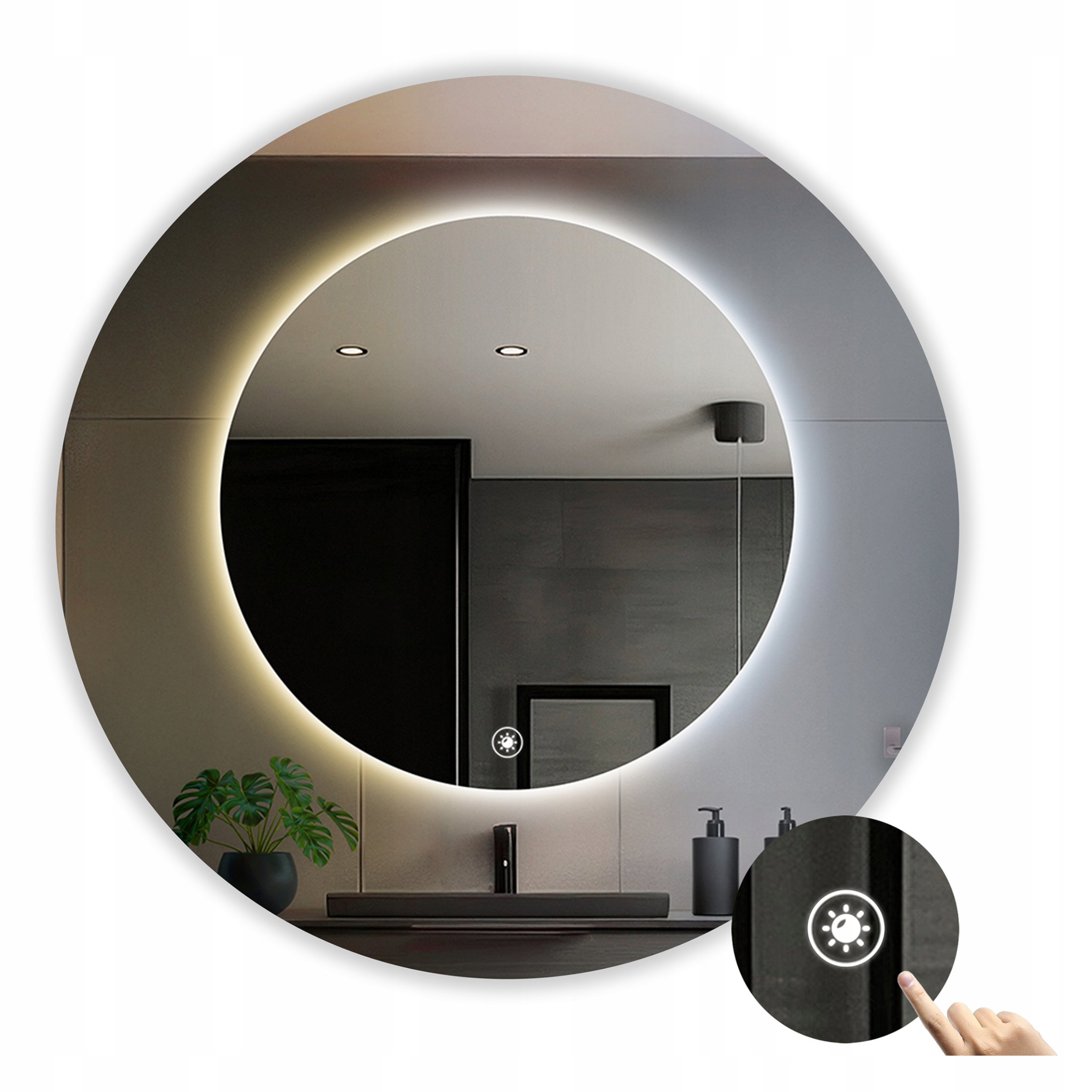 Lustro Led 90 cm Okrągłe Cob Cct 608 LED/1m 3 Barwy Podświetlane Włącznik