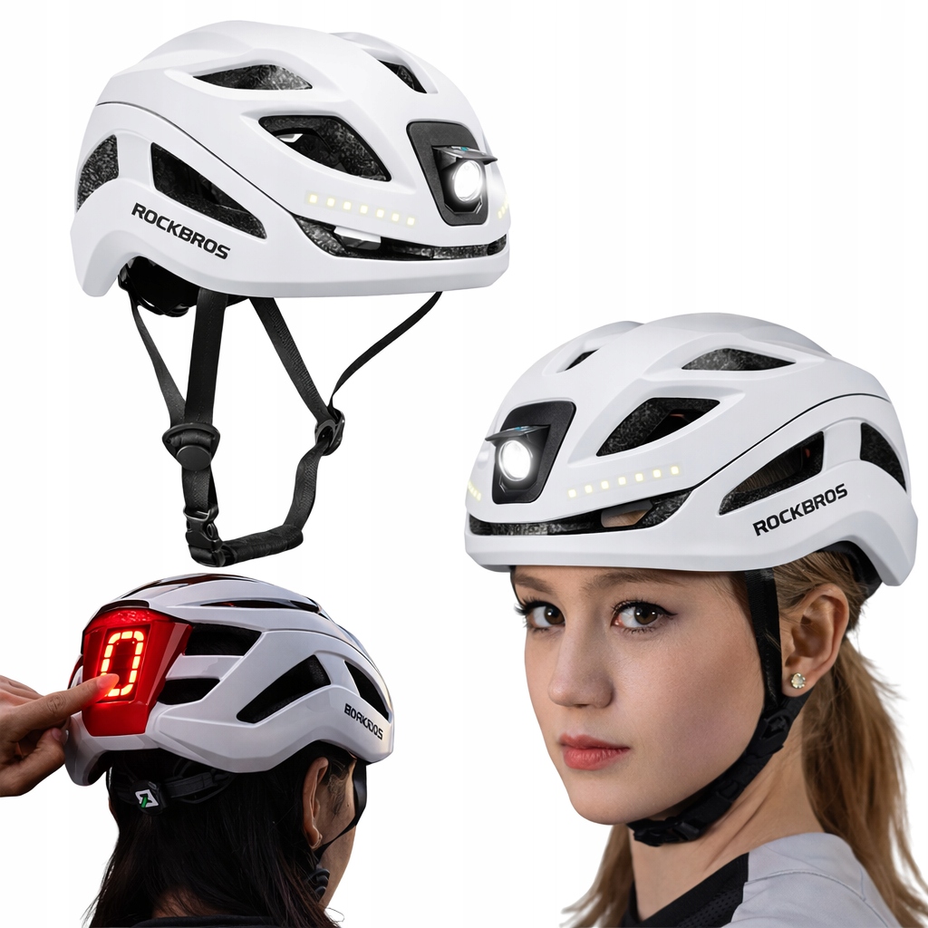 Kask Rowerowy Męski Damski Z Lampką Usb-c Regulowany 57-61 CM Rockbros