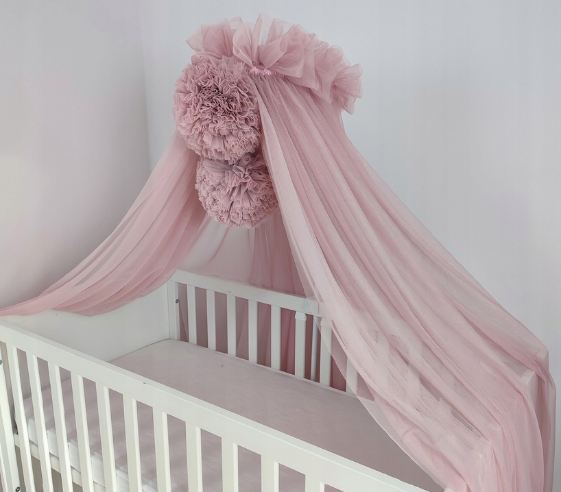 Koell Baldachim z pomponami do łóżeczka tiul Różowy Kod producenta BAL-LO-TIUL-07