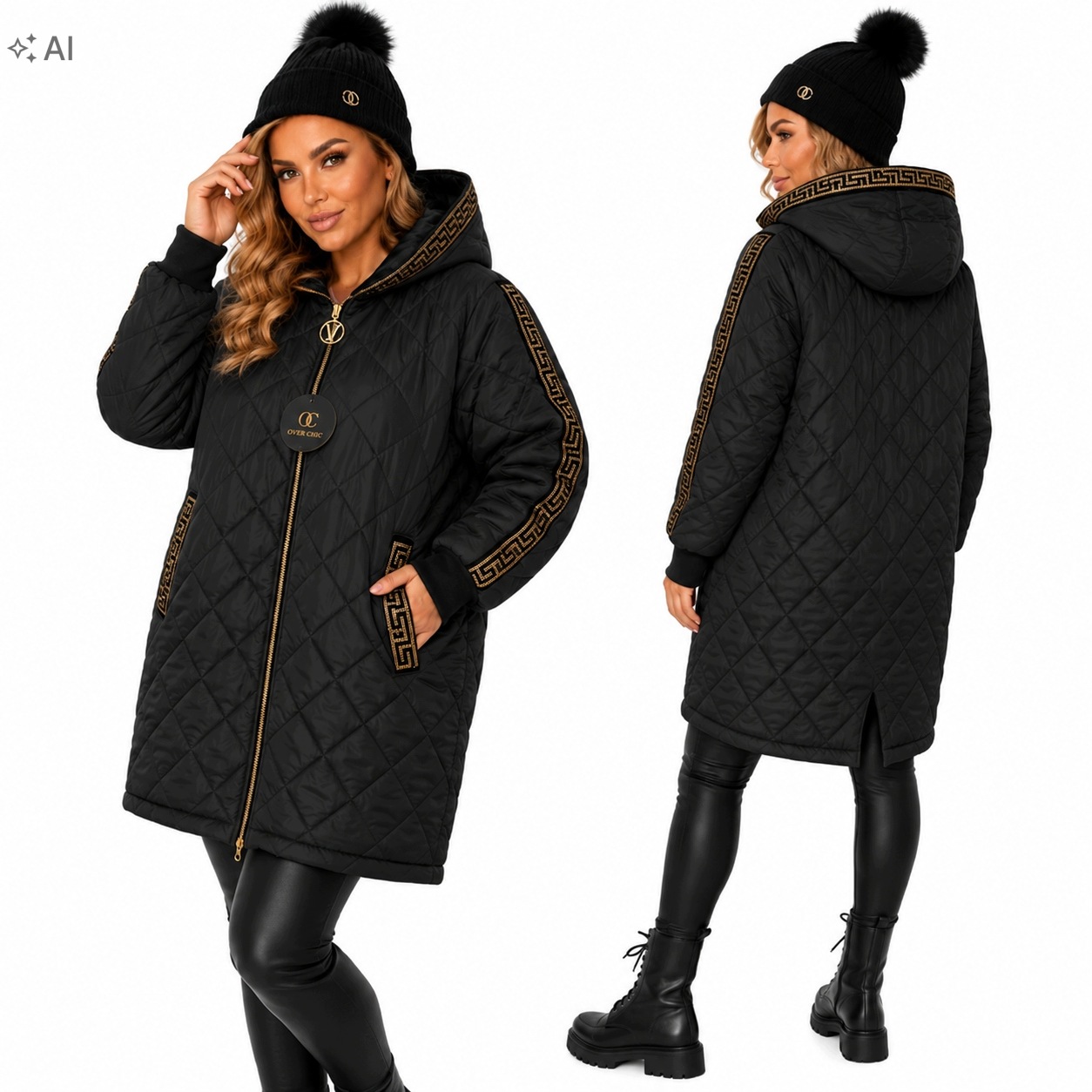 4446 Módní Zimní Bunda Prošívaná kapuce zlato blink premium 52 54 6xl 7xl