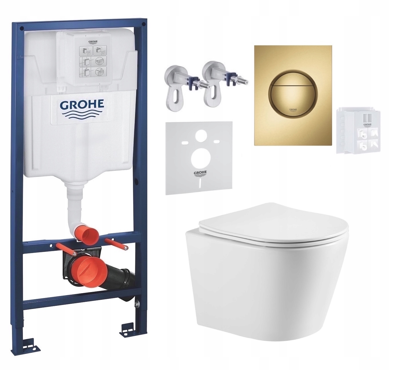 Grohe Podomietkový rošt s Wc misou Jess a tlačidlom, zlatý kartáčovaný