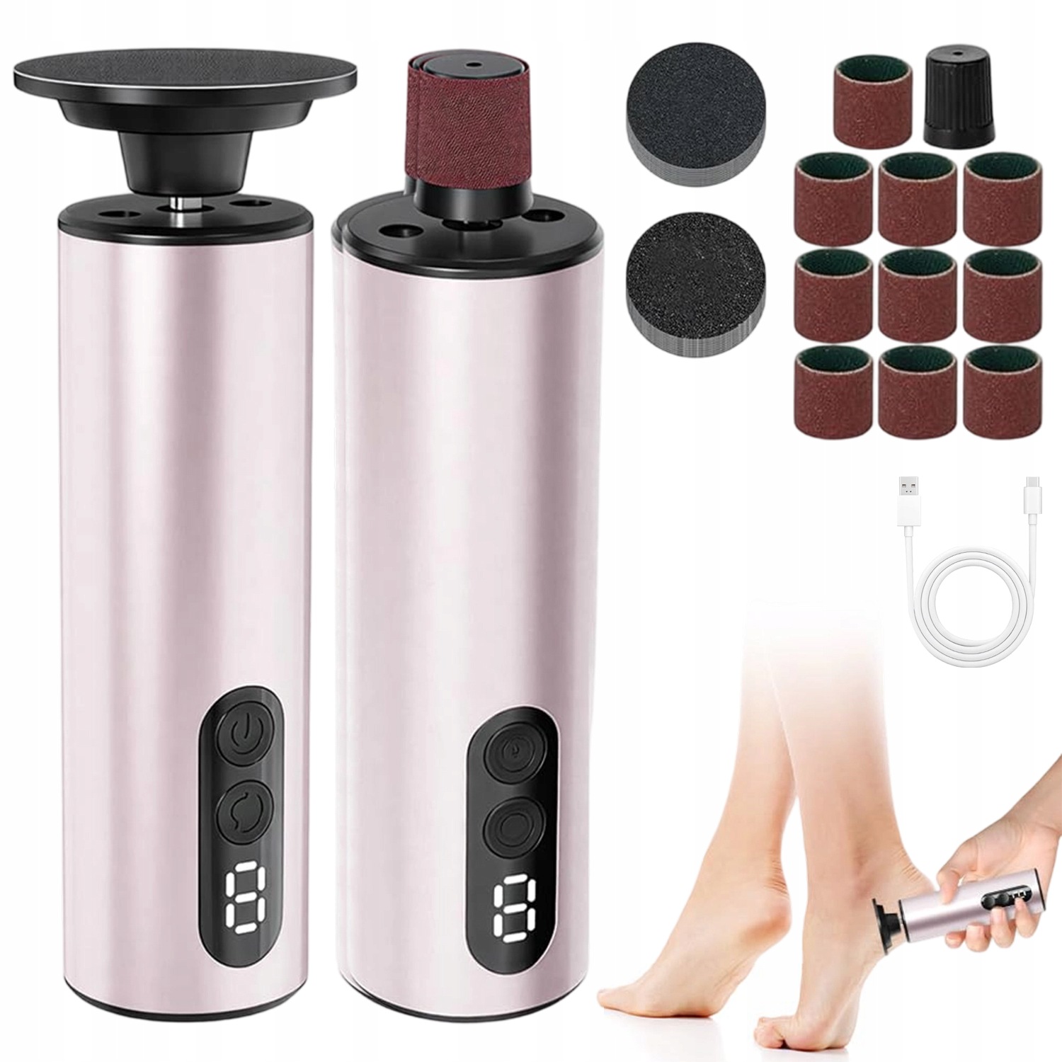 Pilník Na Nohy Elektrický Mikrovibrace 3D Růžový Přenosný