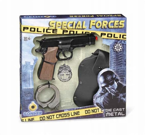 

Zestaw Policjanta Pistolet Odznaka Kajdanki Jakość