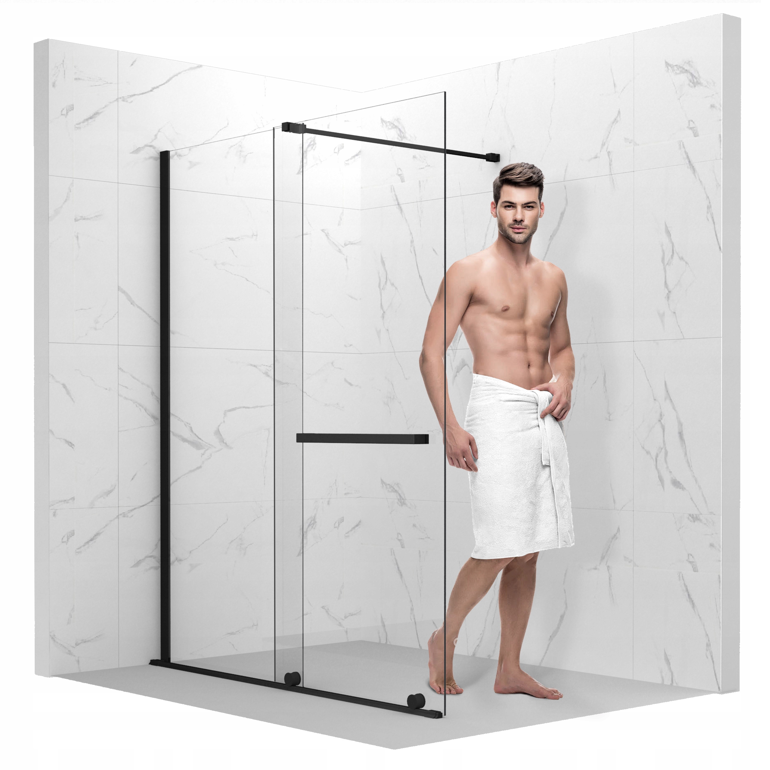 Ścianka prysznicowa przesuwna kabina szyba walk-in 120 CM szkło 8MM czarna