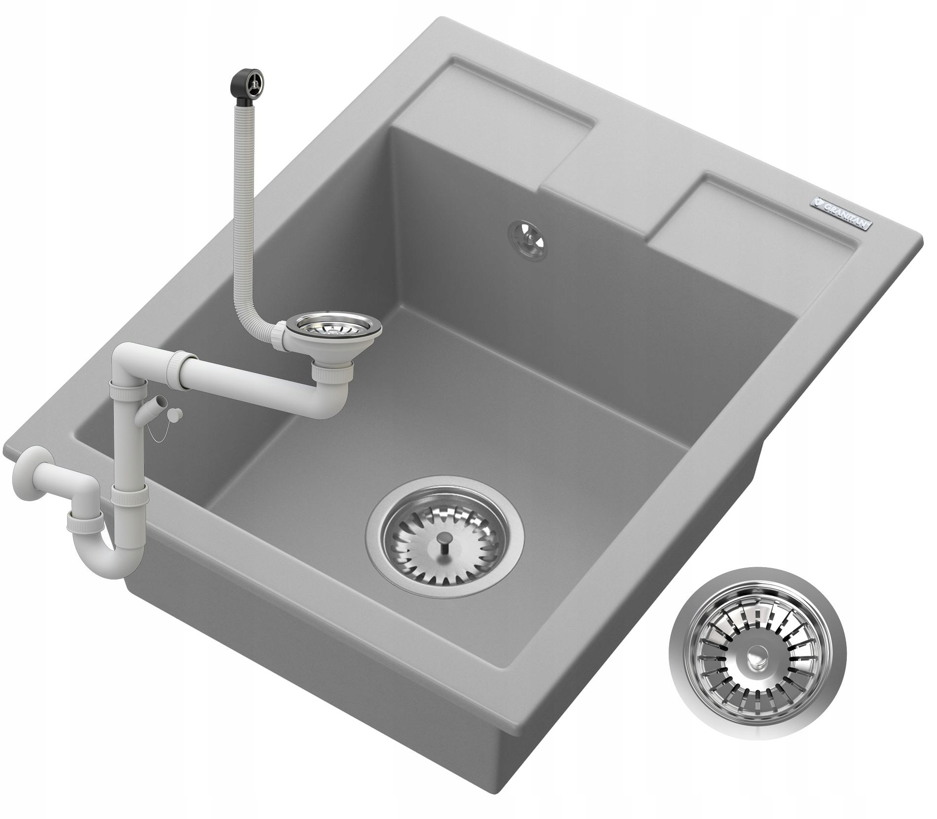 Granitový Dřez Šedý S Sifonem Chrom Samos
