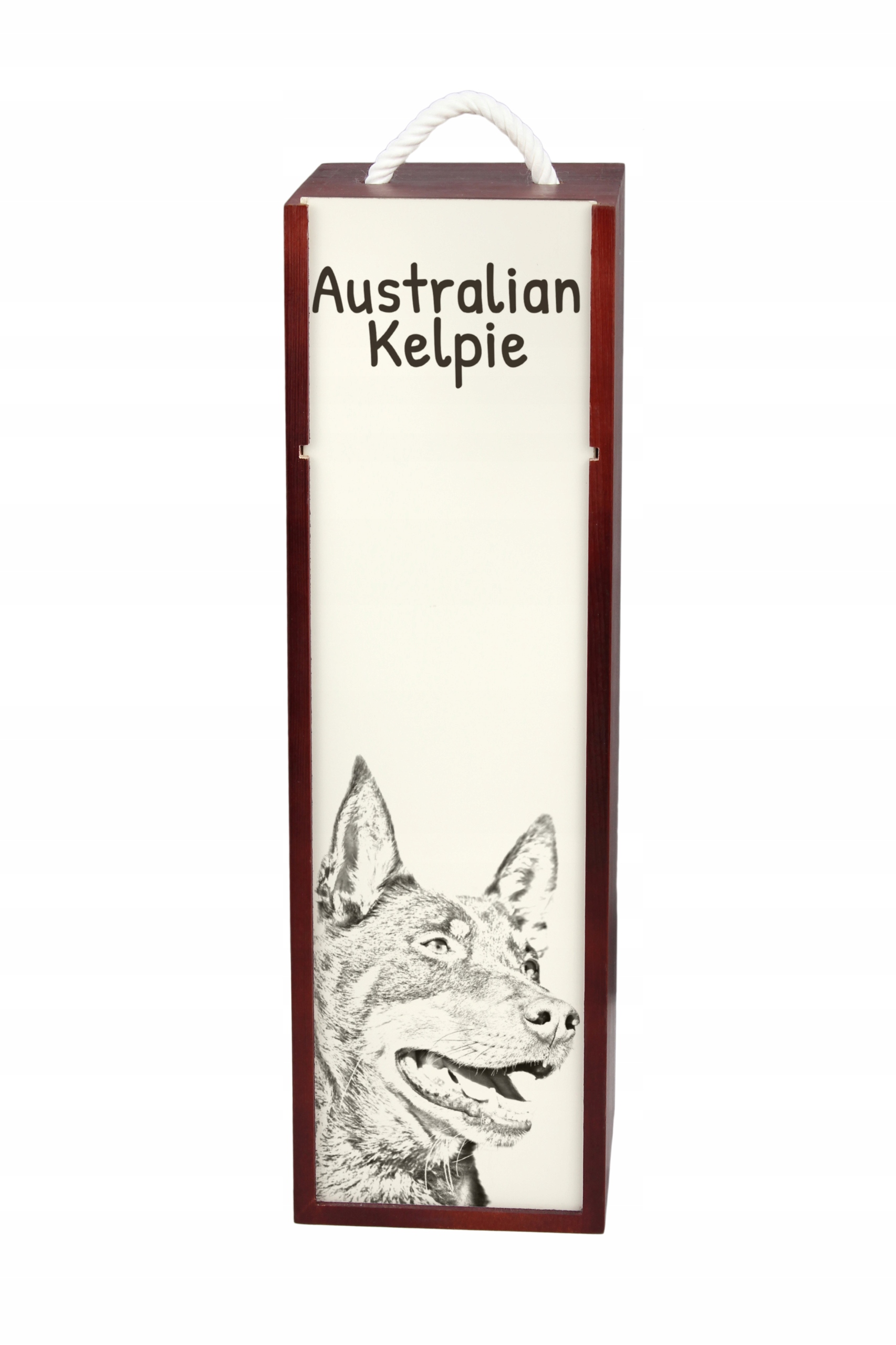 Australský ovčák kelpie krabička na víno, láhev se psem, s fotografií