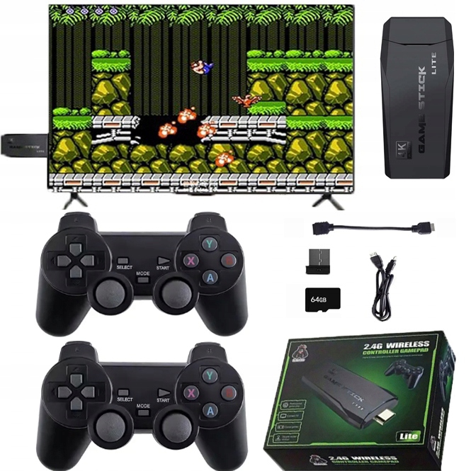 Konsola Do Gier Retro 2 Pady Game Stick +20000 Gier Kontroler Bezprzewodowy 2.4G