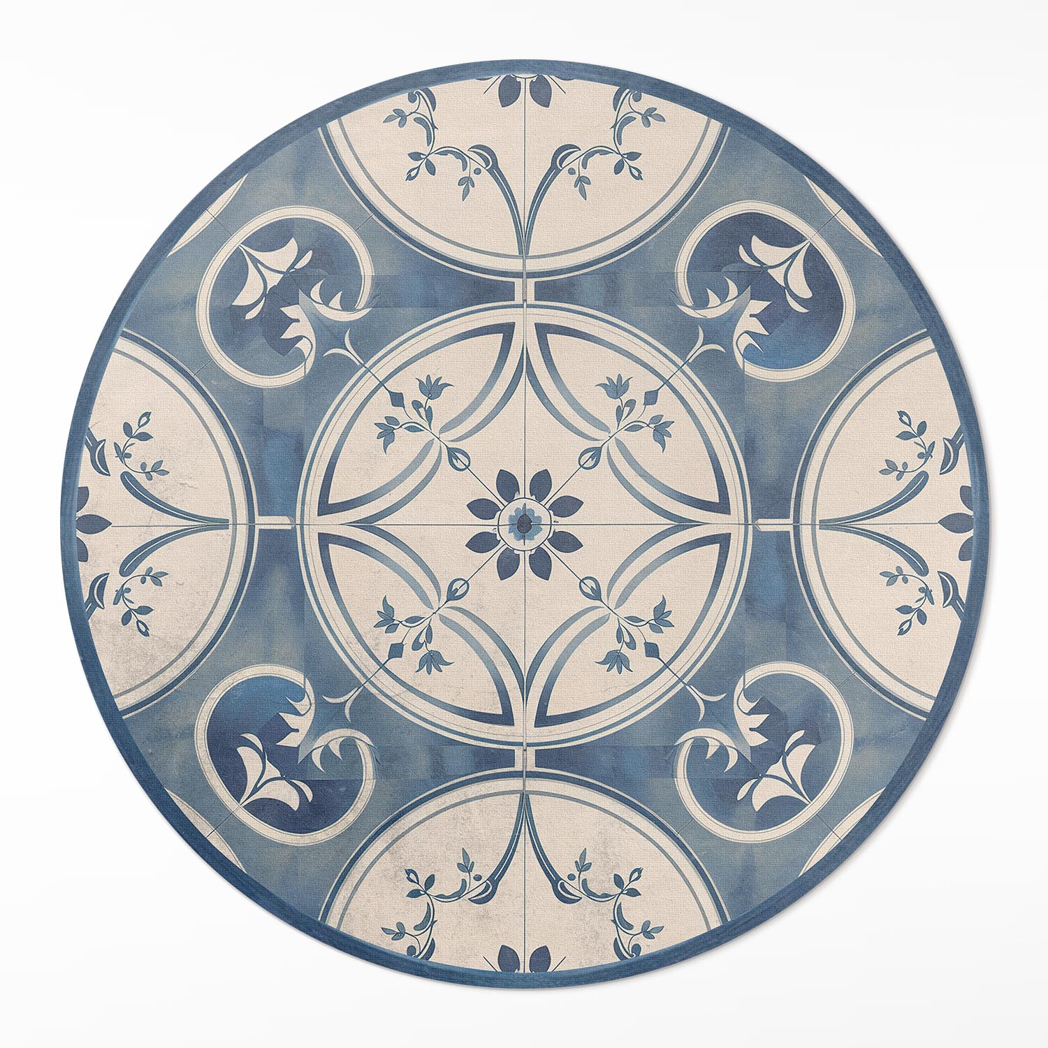 Okrúhly Behúň Vinylové dekoratívne dlaždice s vintage ornamentmi ⌀ 90 cm