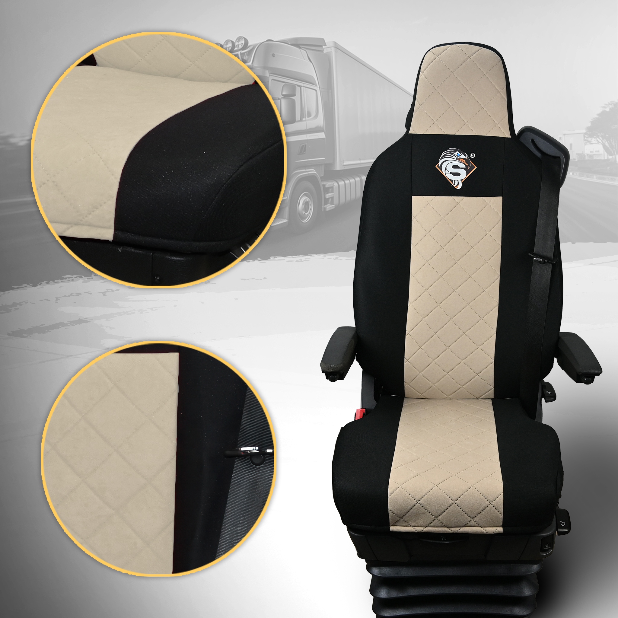 Pokrowce na fotele SCANIA R od 2013, S od 2017 - KONFIGURACJA E - BEŻ Kod producenta P-BŁYSK-139-ORZEŁ-KPL-BEŻ