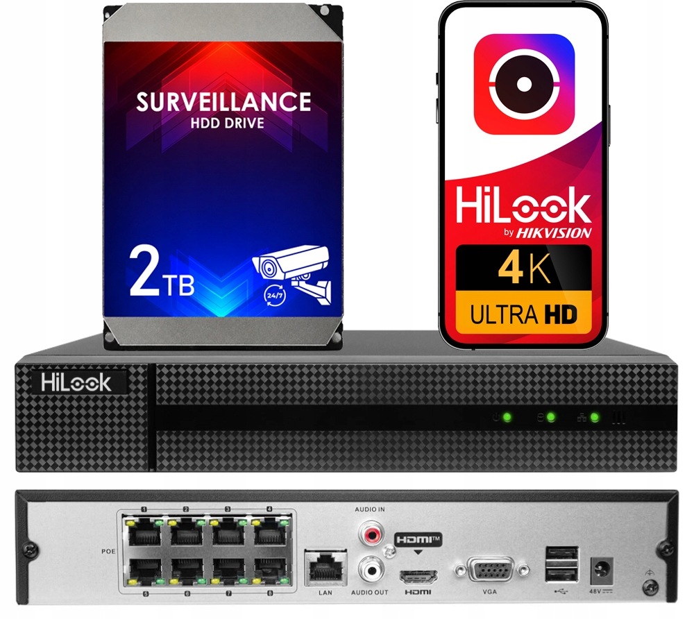 Ip Rekordér HiLook NVR-8CH-5MP/8P PoE 8 kanálový Nvr do 8Mp 2TB