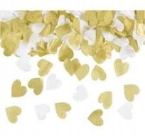 Tuba strzelająca biało-złotymi bibułowymi sercami 35 cm