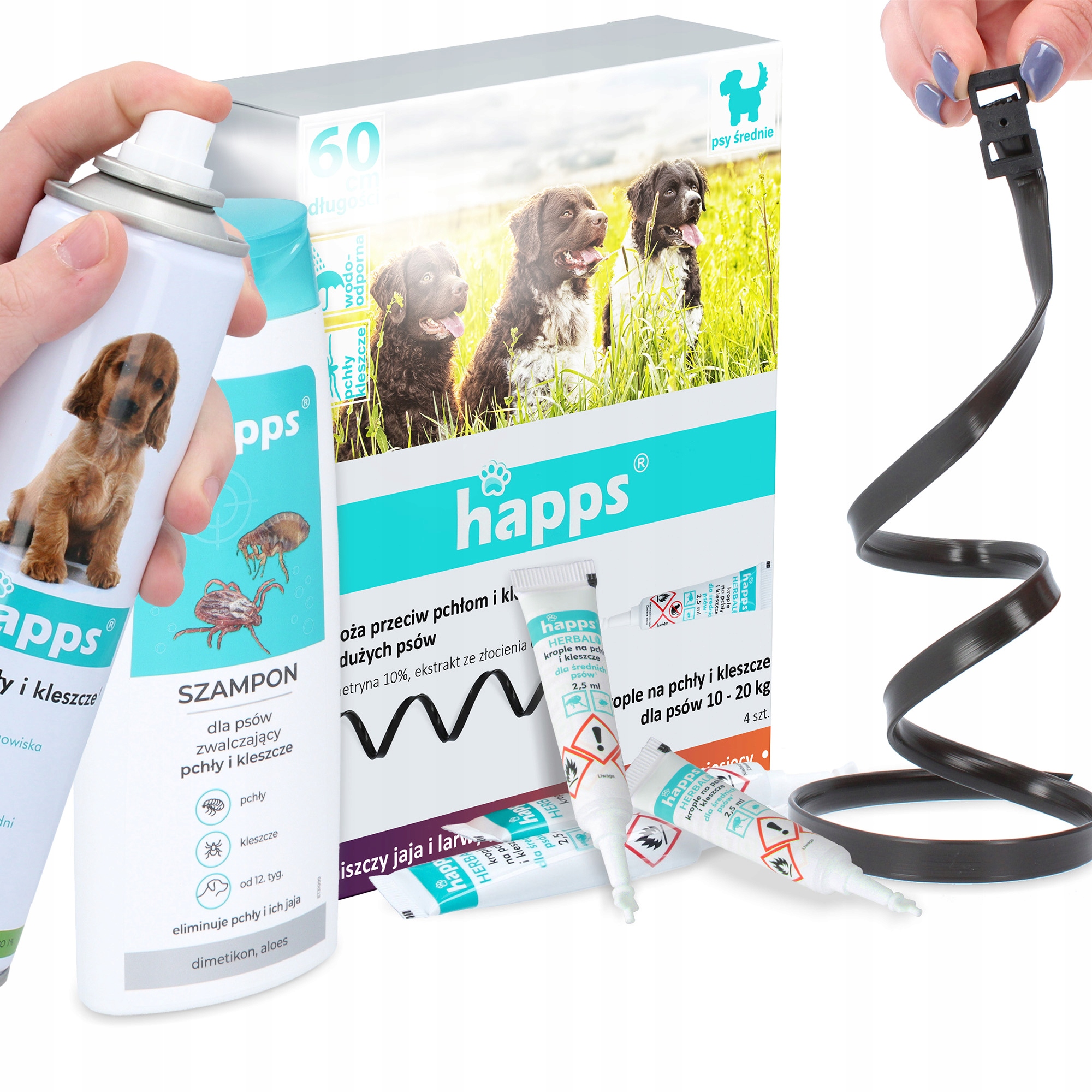 Levně Kapky Klíšťata 10-20kg Obojek Proti Klíšťatům 60cm Sprej Šampon Hmyz