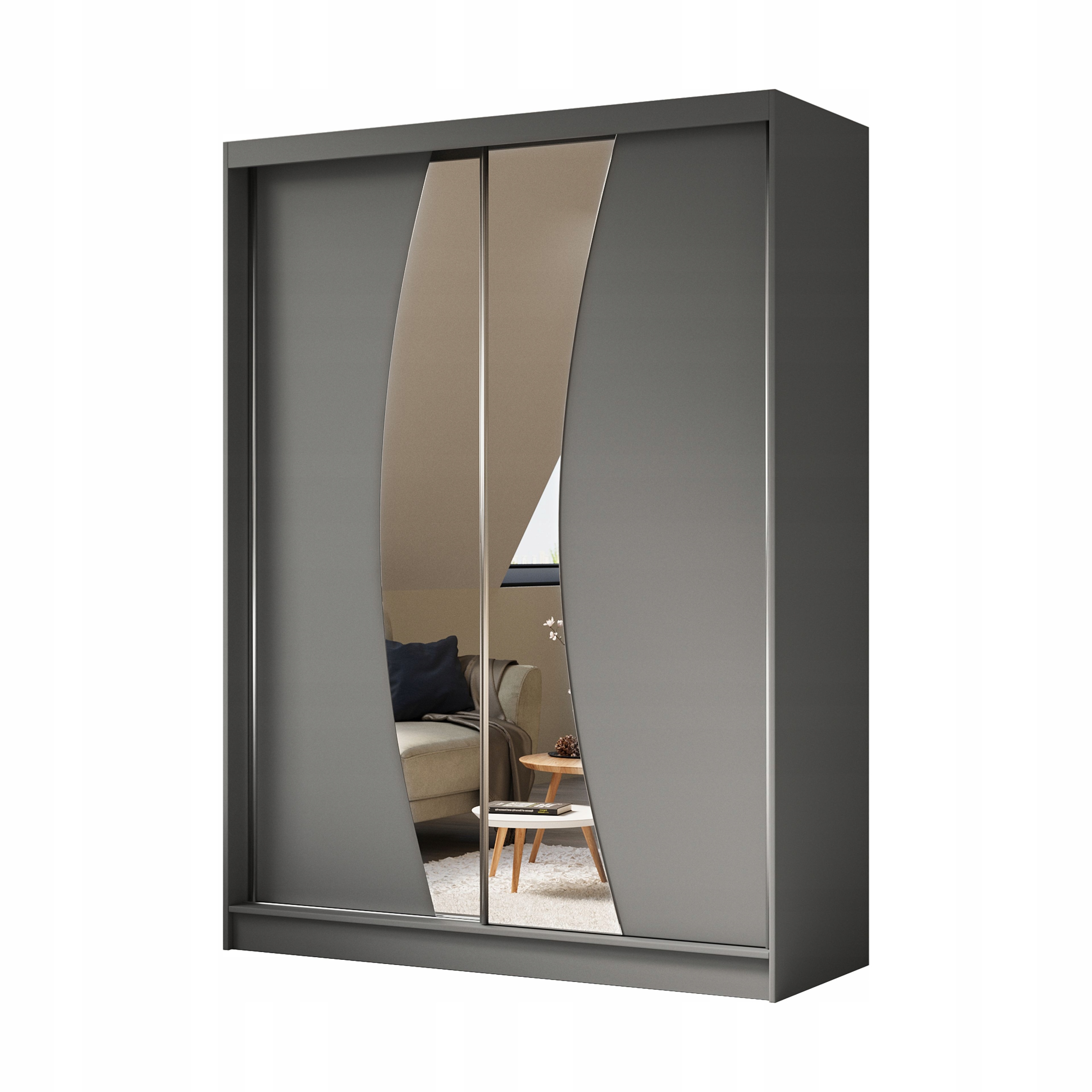 Skříň Posuvná Voce 160 cm se zrcadlem Skříň Dvoudveřová Šedá