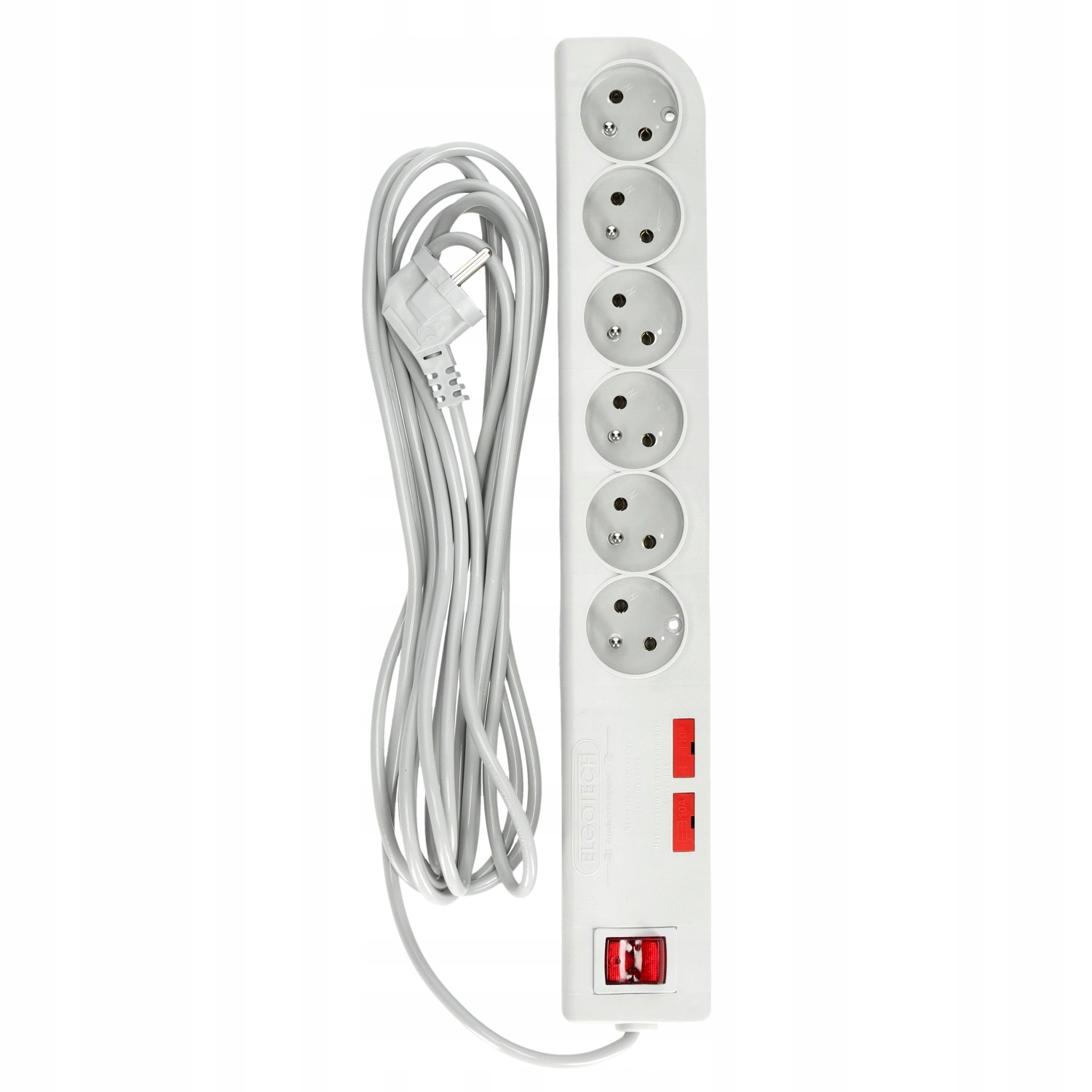 Prodlužovací Kabel 6 zásuvek Protipřepěťová Lišta Vypínač 5 m