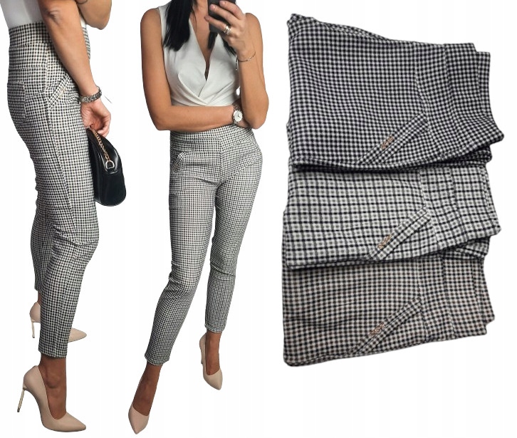 Cygaretki damskie w drobną kratkę, różne kolory, elastyczne XXL_44 Marka inna