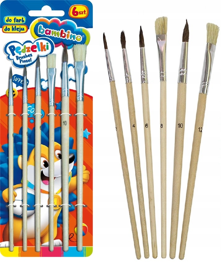 

Zestaw pędzli do farb i kleju Bambino 6 sztuk