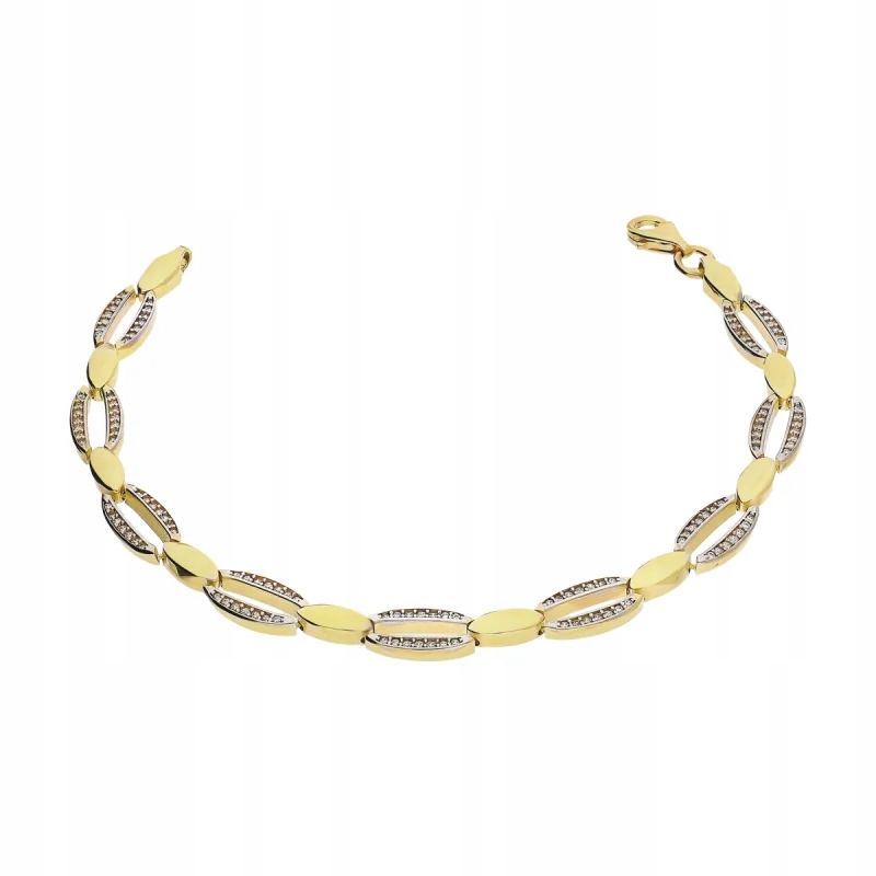 Zlatý náramek se zirkony ryzost 585 elegantní, krásný model R21cm, 7.36g